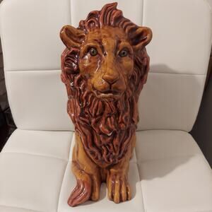 Mid Century Signed "SIVERS" 14" Ceramic Lion Statue *Read Description*